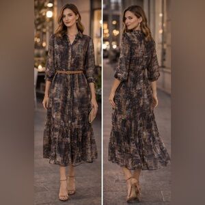 Bloomingdale’s Area Stars Abstract Print Button Front Midi Dress XS NWT